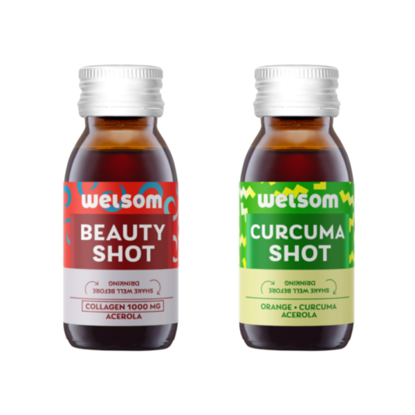 Duos de cartons de 12 flacons BEAUTY SHOT 60ml + 12 flacons CURCUMA SHOT 60ml