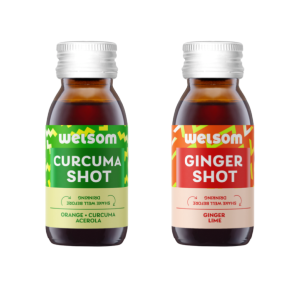 Duos de cartons de 12 flacons CURCUMA SHOT 60ml + 12 flacons GINGER SHOT 60ml
