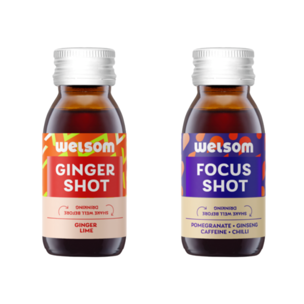 Duos de cartons de 12 flacons GINGER SHOT 60ml + 12 flacons FOCUS SHOT 60ml