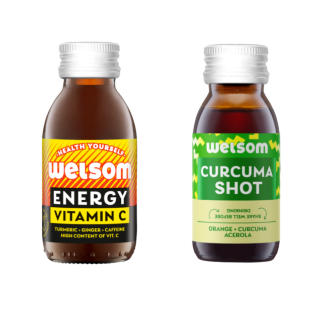 Duos de cartons de 12 flacons ERNERGY VITAMIN C 100ml  + 12 flacons CURCUMA SHOT 60ml